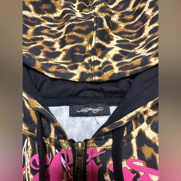 Y2K Ed Hardy Leopard Print Hoodie with Pink and Red Accents - Picture 2 of 4
